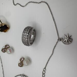 Boho & Sparkle Jewelry Lot - 4 Pieces: Rings, Earrings, & Celestial Neclace
